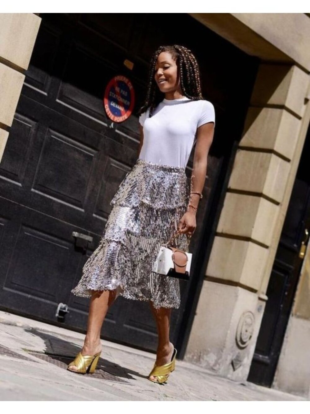 ZARA Silver Sequin Tiered Midi Skirt size XS